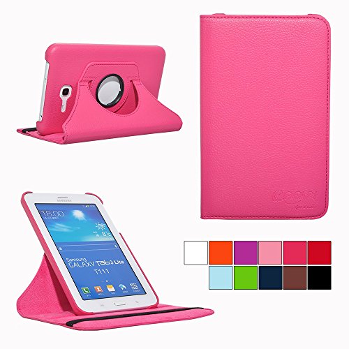 COOVY® Funda para Samsung Galaxy Tab 3 Lite 7.0 SM-T110 SM-T111 Smart 360º Grados ROTACIÓN Cover Case Protectora Soporte | Color Rosa Fuerte