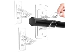 KELTRA 2 Pcs Self Adhesive Curtain Hooks,No Screws Curtains Pole Holder No-Drill Rod Brackets,Backs Sticky Wall Support Universal Strong Rods Rail Holders,No-Punch Installation Kit,for Room Living (Clear)