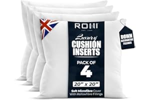 Rohi Pack of 4 Premium Microfibre Cushion Inserts 50cm x 50cm | 20x20 inch – Soft & Plump Down Alternative Filled Cushions Inner Pad – Breathable & Hypoallergenic Cushion Pads Set of 4 - White