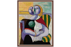 LECZANY 14CT Kit Punto a Croce Timbrato Fai-da-te Ricamo Linea Completa di Kit Iniziali Per Ricamo Prestampato Per Principianti - Picasso legge 37x47cm