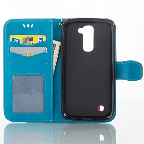 LG K10 Hülle,LG K10 Hülle,LG K10 Case,Cozy Hut LG K10 Hülle Muster,Handy Case Cover Tasche for LG K10, Bunte Retro Blumen Herz der Liebe Muster Druck Buch-Stil Bookstyle Flip Magnetverschluss Brieftasche Geldbörse Wallet Kreditkarte ID Card Slots PU Leder Beschützer Haut Schutzfolie Schutzhüllen Case Tasche Hülle Etui Schale Ständer Hülle Case mit Weich TPU Innere Hülle Case für LG K10 – blau - 5
