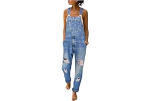 Dawwoti Overall für Frauen, Denim -bib -overalls, Zerrissene Jeans -overalls, Lässige Sommertummern