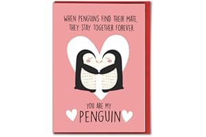 WANKY CANDLES Penguin Valentines Card, Anniversary Card - for Her - for Wife, for husband - Funny Greeting Card for Valentines Day - Valentines Card Husband - Valentines Day Card - Penguin V306