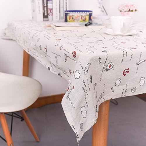 Cotton Linen Tablecloth Mediterranean Style Anchor Yacht Printing Table Cloth Cafe Bar Decorative Cloth , white , 140*250cm