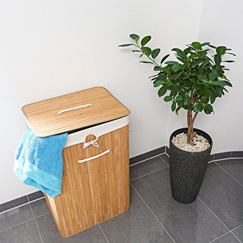 Relaxdays Wäschekorb Bambus H x B x T: ca. 65,5 x 43,5 x 33,5 cm faltbare Wäschetruhe rechteckig mit einem Fassungsvolumen von 83 L mit Wäschesack aus Baumwolle zum Herausnehmen als Wäschepuff, natur - 2