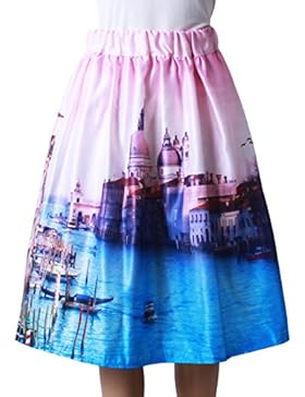 Mena UK Gonna floreale delle donne alta a vita piena una linea pieghettata giacca Midi Flare ( Colore : Water...