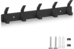 Eucomir Coat Hooks Wall Mounted, Coat Hook Door Hanger 5 Hooks Self-Adhesive, Wall Hook for Living Room, Kitchen, Bathroom, Obsidian Black