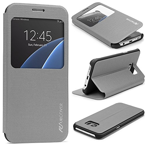 Urcover   Samsung Galaxy S7 Edge   View Case Funda Protectora   Cross Pattern en Gris   Carcasa Protecci  n Completa Case Cover Smartphone M  vil Accesorio