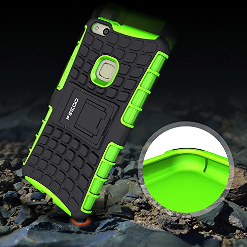 Huawei P10 lite Hülle,Pegoo Huawei P10 lite Schutzhülle Dual Layer Hybrid Harte Rüstung Handyhülle Drop Resistance Handys Schutz Hülle mit Anti-Kratz Stoßfest Schutzhülle mit Ständer Case Hülle Cover fall Schale für Huawei P10 lite (Grün) - 4