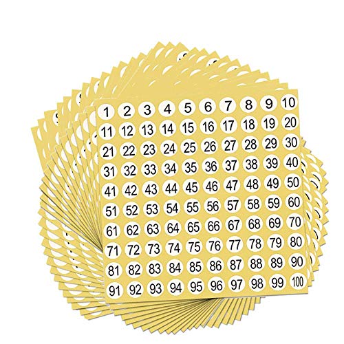 Fortspang Étiquettes Chiffres,90 Feuilles Étiquettes Autocollantes Numérotés de 1 à 100 Nombre d'Étiquettes Adhésifs Rond Stockage d'Inventaire Organiser