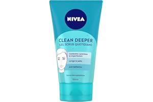 NIVEA Clean Deeper Gel Scrub Viso Quotidiano 150 ml, Esfoliante viso per brufoli e punti neri, Scrub viso donna e uomo antibatterico con estratto di magnolia e acido lattico