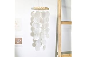 SYSUII Windspiel, Boho Deko Muschel Traumfänger Perlmutt Windspiele Garten Deko 60 * 40 * 13cm Capiz Muschel Kette Girlande hänge Deko für Fenster oder deko Wohnzimmer Garten Dekoration-Weiß
