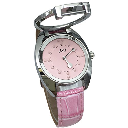 Reloj De Pulsera Braille para Invidentes o Personas Mayores Rosa Dial, Rosa Correa de Cuero