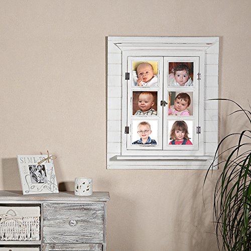 64CM Wandspiegel + Fensterladen + Ablage und Fotorahmen Shabby weiß Holz Spiegel - 6