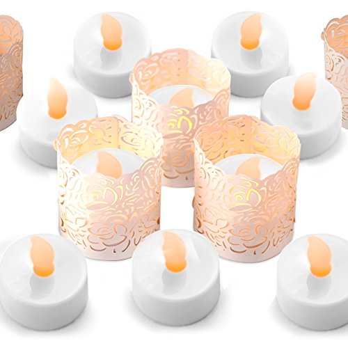 Frux Home and Yard Velas Sin Llama De La Luz del LED - Envolturas Decorativas Blancas Adicionales del Sostenedor Incluidas, con Pilas, Parpadeo De Tealights Falsos Votivos - Paquete De 24
