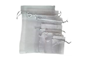 Time to Sparkle 100 Pack Organza Gift Bags Wedding Party Favour Jewellery Packing Pouches, Silver, 13x18cm