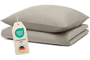 ‎BLUMTAL Blumtal Bettwäsche 135x200cm + 80x80cm Kopfkissenbezug - Oeko-TEX zert. Mikrofaser Bettwäsche Set - Mikrofaser Bettbezug bis 95 °C - Deckenbezug + Kissenbezug 2-teilig - Bettbezug Taupe