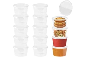 LANSKYLAN 50 Pezzi Piccoli Contenitori con Coperchio 100ml Vasetti di Plastica con Coperchio Barattoli Trasparente per Alimenti Contenitori Piccoli per Alimenti per Salse Zuppe Condimenti Creme e DIY