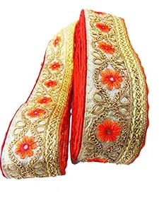NEW BEST womens fur Gota Double Patti Embroidery Gold Design Trim Lace Decoration Border for Saree, Dupatta, Kurti (6 cm Width, 9 Meters, Orange)