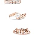ZAVERI PEARLS Set of 3 Rose Gold Contemporary Cubic Zirconia Brass Adjustable Rings For Women-ZPFK11174
