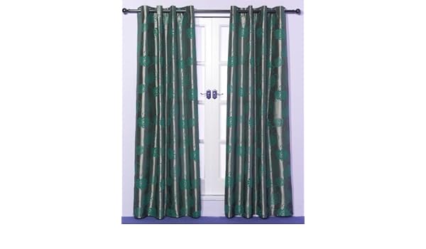 Teal Blue Silver Pair Of Eyelet Taffeta Curtains 54 Drop