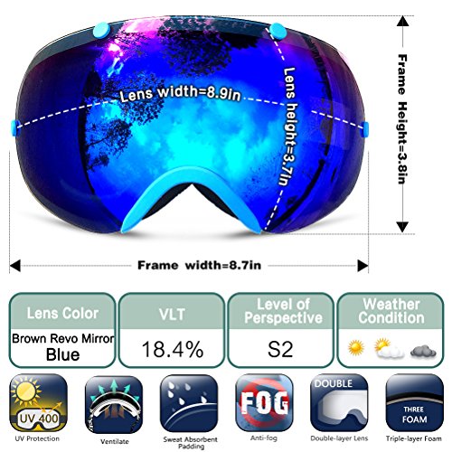 ZIONOR Lagopus XA Profesional de Motos de Nieve Snowboard Skate Gafas de esquí y Gran Angular Anti-niebla Gran Esférico Unisex Adulto Multicolor Gafas de esquí (Azul)
