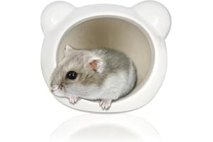 LuckyOpt Casa de hámster de cerámica semicerrada para el verano, bonito animal pequeño para hámster enano, hámster sirio, roedores (blanco)
