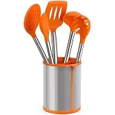 BRA Efficient | Set Of 5 Kitchen Utensils And Carousel, Stainless Steel | Nylon and Silicone, Orange, 14.5 x 15 x 37.5 cm