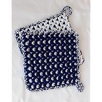 gehäkelte Topflappen, Doubleface, stylisch, doppelt dick, Baumwollgarn, Vintage, dunkelblau mit weiß