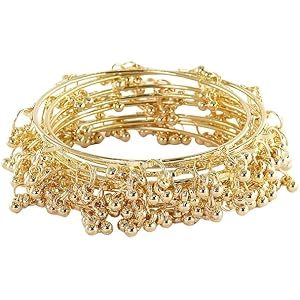 Zaya Ethnic Wear Bangles Gold-Tone Alloy with Musical Ghungroo Charms | Women Fashionable Jewelry | Designer Bracelet Bangles For Girls | Viral Kashmiri Chudiya for Weddings, Festivals & Parties