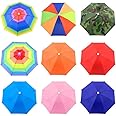 9 Pcs Rainbow Umbrella Hat, Portable Mini Head Umbrella Caps With Elastic Bands, Adjustable Rainbow Umbrella Caps for Adult Kid Outdoor Gardening, Camping, Fishing, Festival Essential (Diameter:51cm)