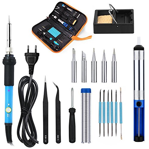 Beautystar Lötkolben Set 60W 220V Lötkolben Kit Soldering Iron Set mit Einstellbare Temperatur 200-450°C,5 PCS Unterschiedliche Lötspitzen, Löten Ständer, Lötzinn ,2 Pinzetten für Verschiedentlich Repariert Nutzung mit Schwamm