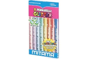 Mitama PENNARELLI Glitter TRIANGOLARI, Punta FINE, 8 Pennarelli