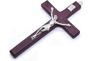 Vepoty Wandkreuz aus Holz, antikes Design, zum Aufhängen, Kruzifix, handgefertigtes Kreuz mit Loch für die Wanddekoration der Kirche zu Hause