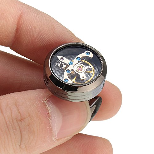 Baban Manschettenknöpfe Ein Paal Rund Cufflinks Vintage Steampunk Stil Double Lines auf der Seite Ideal Geschenk für Männer Gun-Black - 3