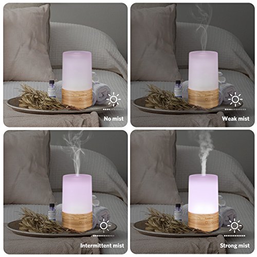 Tomons Diffuser für ätherische Öle, Aromatherapie Ultraschall flüsterleise mit sechs verschiedenen Leuchtfarben automatische Abschaltung – 100 ml Luftbefeuchter aus Naturholz/ Glas - 5