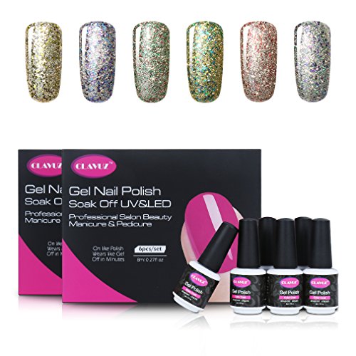UV nagellack von Clavuz gel shellac set nagellack nail polish set soak off gel Schimmer (6xStück 8ML)