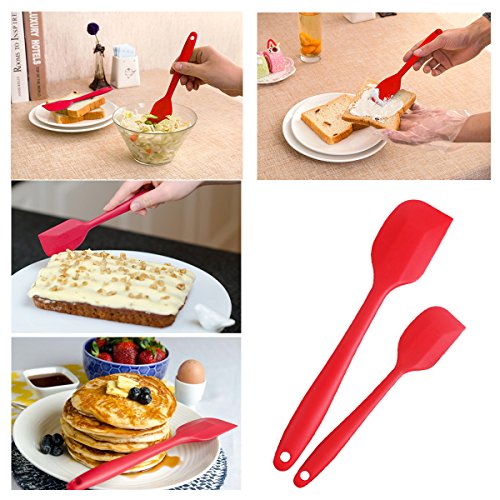 6-teiliges Silikon Mixer Teigschaber Backpinsel Set – Silikonschaber Küchengeräte Kleine Schmal Teigspachtel – Backzubehör Küchenhelfer Set Topfset Kochbesteck – mit stabilem Edelstahlkern zum Kuchen Backen und Mixen in Rot - 2