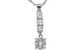 Rizilia Pendente Con 18" Catena & Taglio Rotondo CZ [6 Colori Disponibili] In Placcato In Oro Bianco, Semplice Ed Elegante Moderno