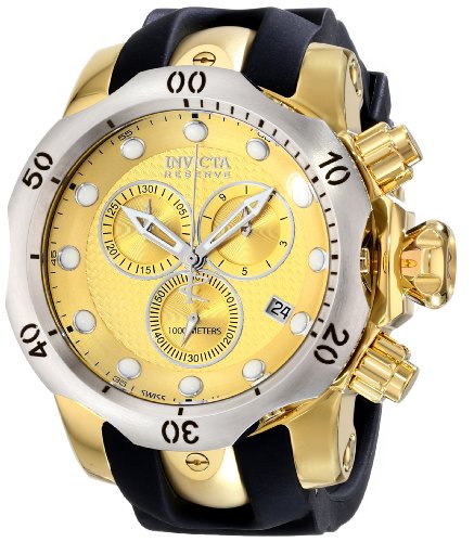 Invicta Venom Men's Quartz Watch with Yellow Dial  Chronograph display on Black Pu Strap 16151