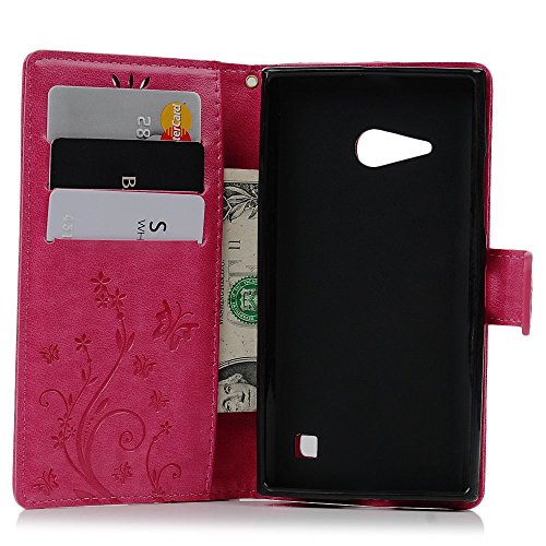 Nokia 730 Hülle Badalink Nokia 730 UltraSlim Schutzhülle Leder PU Handyhülle Rosa Rot Handytasche Wallet Case Ständer Handyhuelle Cover +Eingabestifte+Staubschutz Stecker - 9
