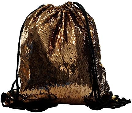 Gym Bag with Sequins Hipster Sports Bag Rucksack Gym Bag Sports Bag Silver, Copper, Pink or White, Adult (Unisex), Kupfer-Gold, S