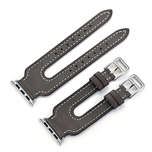 Aresh für Apple Watch Zubehör Armband,Double Buckle Cuff Luxus echtes Leder Apple Smart Watch Stulpeentwurf Ersatz Handgelenk Band für Apple Watch iWatch Apple Watch Series 2(42mm, Dunkelgrau) - 5