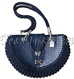  Damen halbkreisförmige krokodilleder Schultertasche. Dunkelblaue Lacktasche mit Runden geflochtenen Griffen und ösen. Exklusives Design. Handarbeit.Vegane Haut.