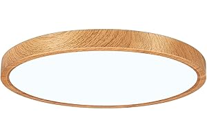 LIGHTINGWILL 12in/30cm 24W LED Wood Grain Flush Mount Ceiling Light, 2800K Warm White Bathroom Light, 3200LM, Round Ceiling Lighting, 240W Equivalent Ceiling Lamp for Closets, Kitchens, Hallway, Bedrooms, etc.