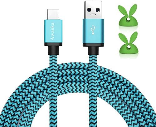 USB Type C Cable, [1pack 6.6ft/2M]Awanka Extra Long Braided Quick Charging Cord, [Certified]YoTwo USB C-A Charger Cable with Reversible Connector for Samsung Galaxy S8/S8+,LG G5/G6/V20,Google Pixel XL,Nexus 5x/6p(6.6ft/2M Blue)