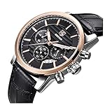 Herren-Business Quarz Uhr Schwarz Chronograph Armbanduhr Leder für Herren