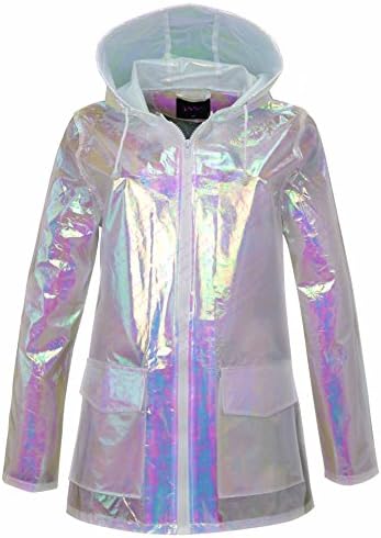 M1427 Ladies Waterproof RAIN MAC Parka Womens Festival Raincoat Sizes 8-16 Iridescent (S/M, Iridescent-Shell)
