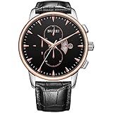 BUREI Men Chronograph Watches with Day Date Analog Dial Genuine Leather Strap & Stainless Steel Watch Band (BM-7003-P03ER-Z02)