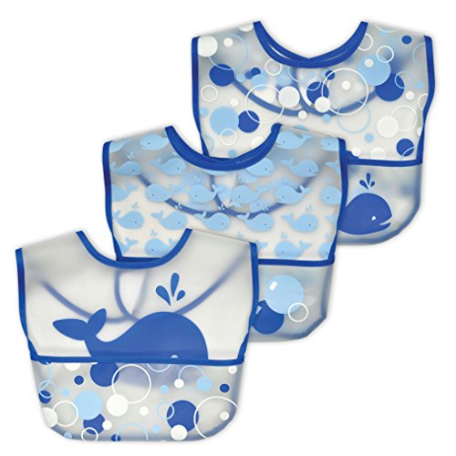 green sprouts Wipe-Off Bibs (Blue Whale, Pack of 3)